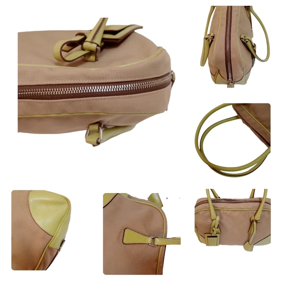 PRADA Tote Bag Shoulder Bowling Beige × Yellow Canvas Leather - Picture 10 of 17